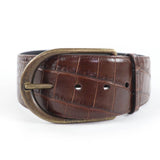 Load image into Gallery viewer, Saint Laurent Logo Croc Shape Pressed Leather Belt Brown 65 Storage