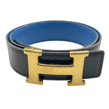 Load image into Gallery viewer, Hermes Constance H Buckle Reversible Belt Black Blue Gold Hardware