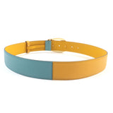 Load image into Gallery viewer, Gucci Memorable Buckle g Logo Bicolor Leather Belt Yellow Blue