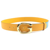 Load image into Gallery viewer, Gucci Memorable Buckle g Logo Bicolor Leather Belt Yellow Blue