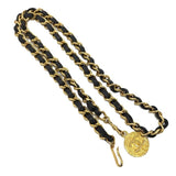 Load image into Gallery viewer, Chanel Chain Belt Medallion Coco Mark Leather Plated Gold Black