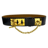 Load image into Gallery viewer, Celine Mantel Chain Belt Turnlock Leather Black Gold