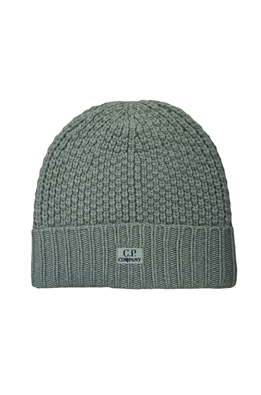 Cp Company Wool Patch Oversized Fit Logo Beanie Ivy Green