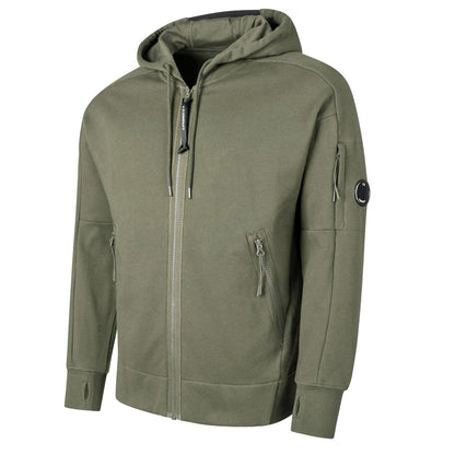 [C.P. Company] Diagonal Raised Fleece Full Zip Lens Hoodie in Fallen Rock