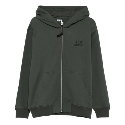 [C.P. Company] Diagonal Raised Fleece Zipped Logo Hooded Sweatshirt