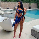 Load image into Gallery viewer, Caya monokini set w/fringe skirt (Blue multi)