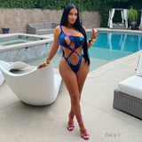 Load image into Gallery viewer, Caya monokini set w/fringe skirt (Blue multi)