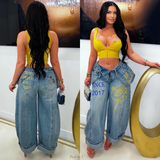Load image into Gallery viewer, TBC double waist jeans (Blue/yellow)