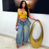 Load image into Gallery viewer, TBC double waist jeans (Blue/yellow)