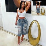 Load image into Gallery viewer, Double waist denim shorts (Blue)