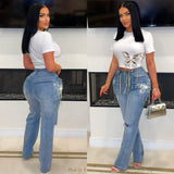 Load image into Gallery viewer, Butterfly crystal jeans (Blue/silver)
