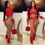 Load image into Gallery viewer, Luesa bomber skirt set (Red/nude)