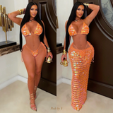 Load image into Gallery viewer, Trophy glam 3pcs bikini skirt set (Orange)