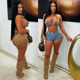 Load image into Gallery viewer, Reo denim shorts set (Blue/camel)