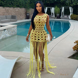 Load image into Gallery viewer, Catalina pearl crochet fringe dress (Yellow)