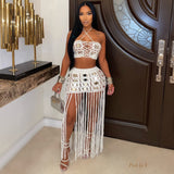 Load image into Gallery viewer, Azure crochet glam skirt set (White/silver)