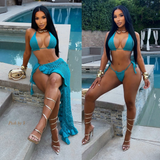 Load image into Gallery viewer, Yanise 3pcs crochet skirt set (Teal)