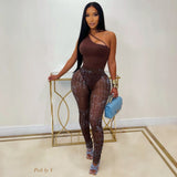 Load image into Gallery viewer, Posh slit bodysuit leggings set (Brown/blue)