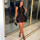 Load image into Gallery viewer, Couture fur mini dress (Black)