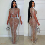 Load image into Gallery viewer, Luxure crystal chain skirt set (Nude/Silver)