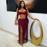 Load image into Gallery viewer, Saxa resort fringe skirt set (Wine)