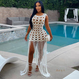 Load image into Gallery viewer, Catalina pearl crochet fringe dress (Ivory)