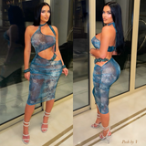 Load image into Gallery viewer, Posh snake glam dress (Aqua/white)