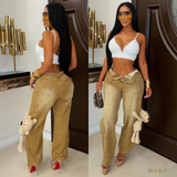 Load image into Gallery viewer, Teddy rhinestone jeans (Brown/nude)
