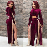 Load image into Gallery viewer, Velvet Snapped Pants Set (Wine)