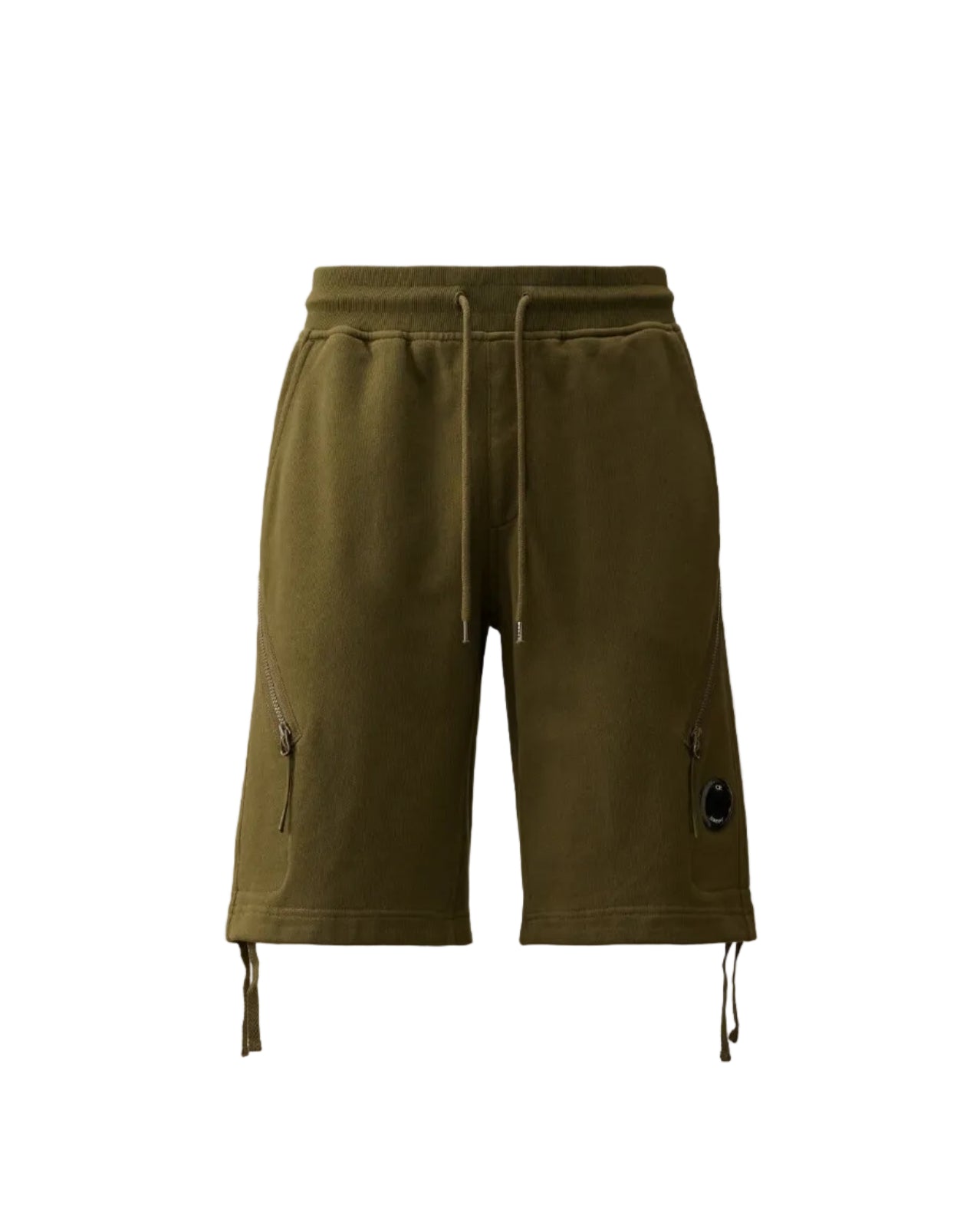 Cp Company Loose Fit Diagonal Raised Fleece Lens Shorts in Ivy Green