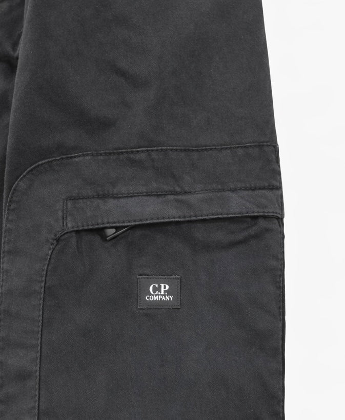 Cp Company 200A Stretch Satin Patch Logo Cargo Pants In Black