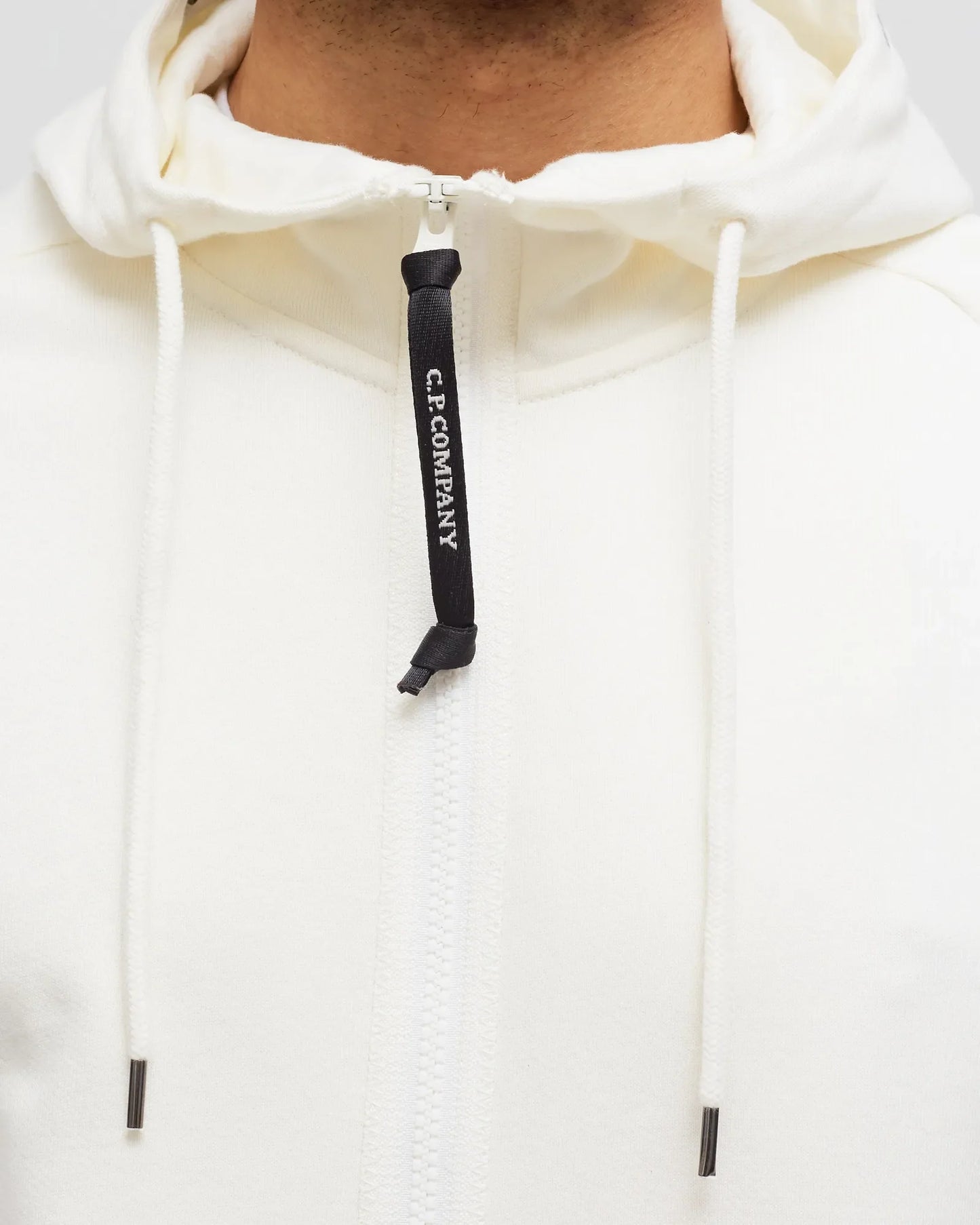 Cp Company Diagonal Raised Goggle Full Zip Hoodie In White