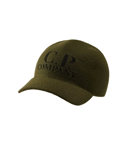 Cp Company Intarsia Wool Logo Cap In Ivy Green
