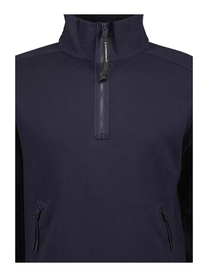 Cp Company Quarter Zip Collar Sweatshirt In Navy