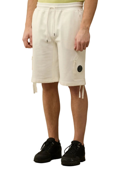 Cp Company Loose Fit Diagonal Raised Fleece Lens Shorts in White