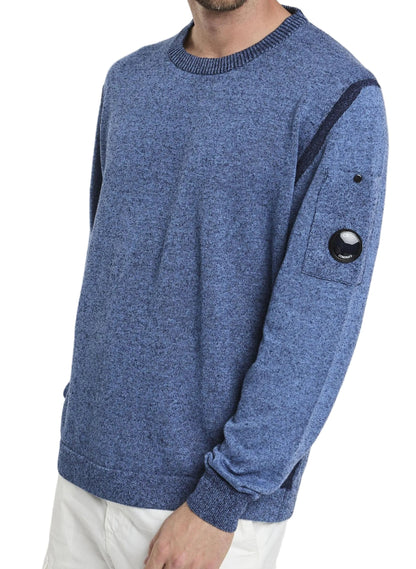 Cp Company Sea Island Lens Knit In Ink Blue