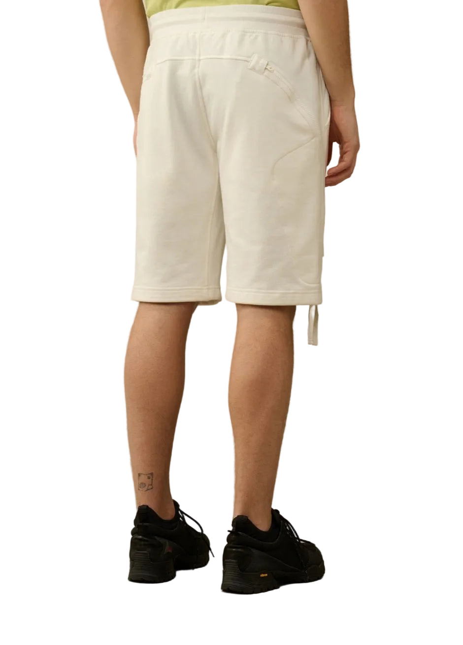 Cp Company Loose Fit Diagonal Raised Fleece Lens Shorts in White