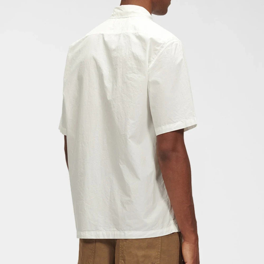 Cp Company Short Sleeve Logo Linen Shirt In White
