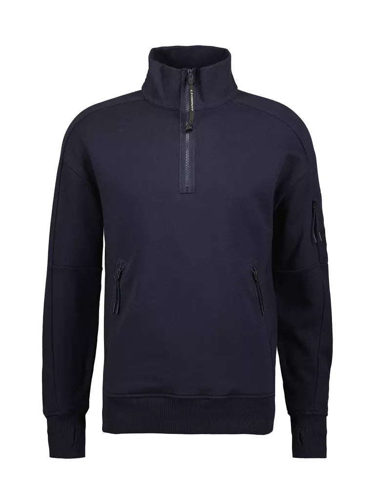 Cp Company Quarter Zip Collar Sweatshirt In Navy