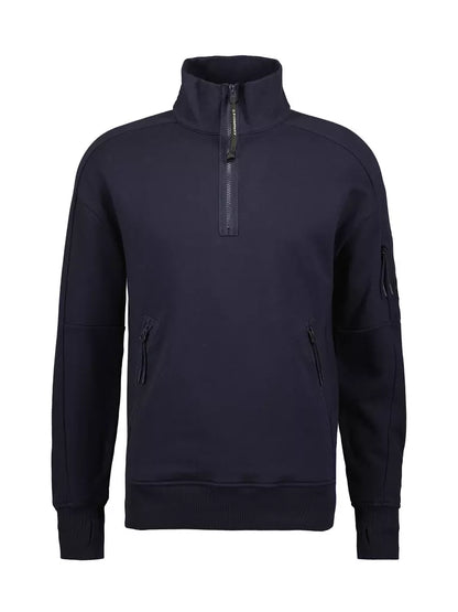 Cp Company Quarter Zip Collar Sweatshirt In Navy