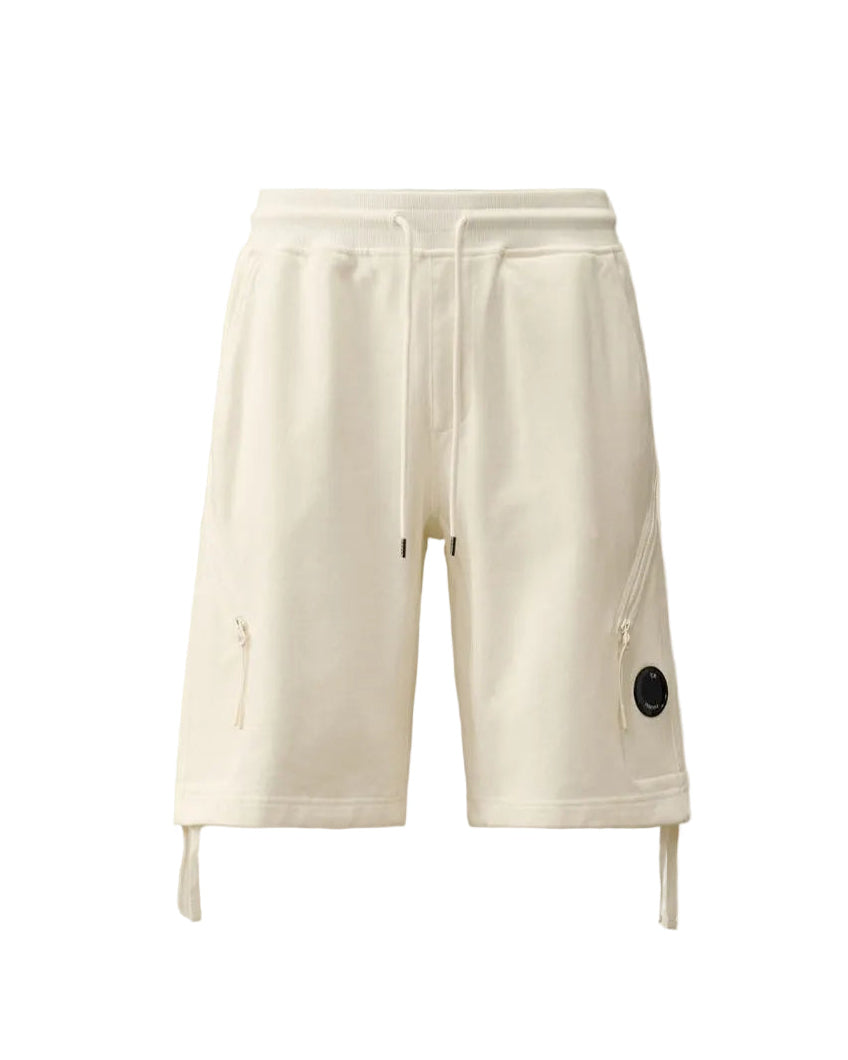 Cp Company Loose Fit Diagonal Raised Fleece Lens Shorts in White