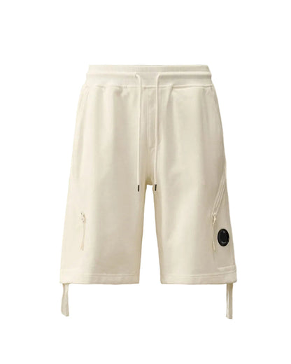 Cp Company Loose Fit Diagonal Raised Fleece Lens Shorts in White
