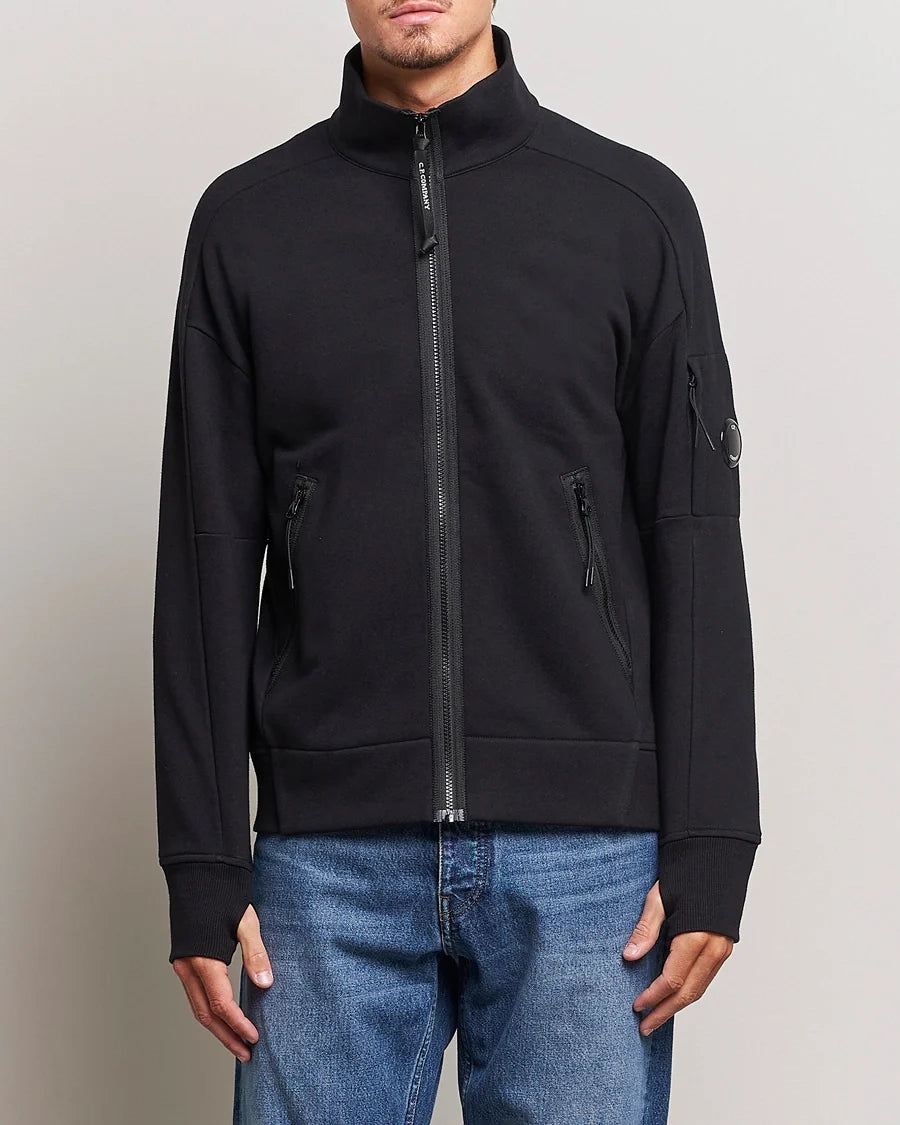Cp Company Diagonal Raised Lens Full Zip In Black