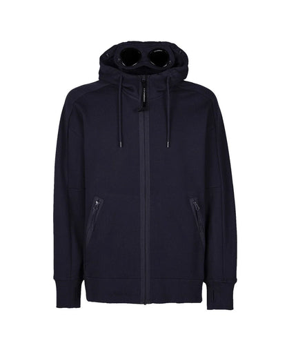 Cp Company Diagonal Raised Goggle Full Zip Hoodie In Navy