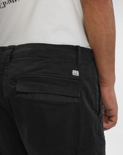 Cp Company 124A Stretch Satin Lens Cargo Pants In Black