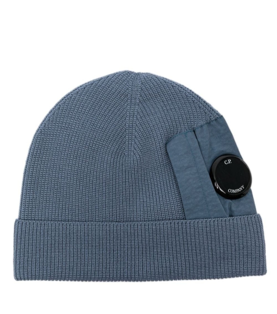 Cp Company Extrafine Merino Wool Mixed Lens Beanie In Flint Stone