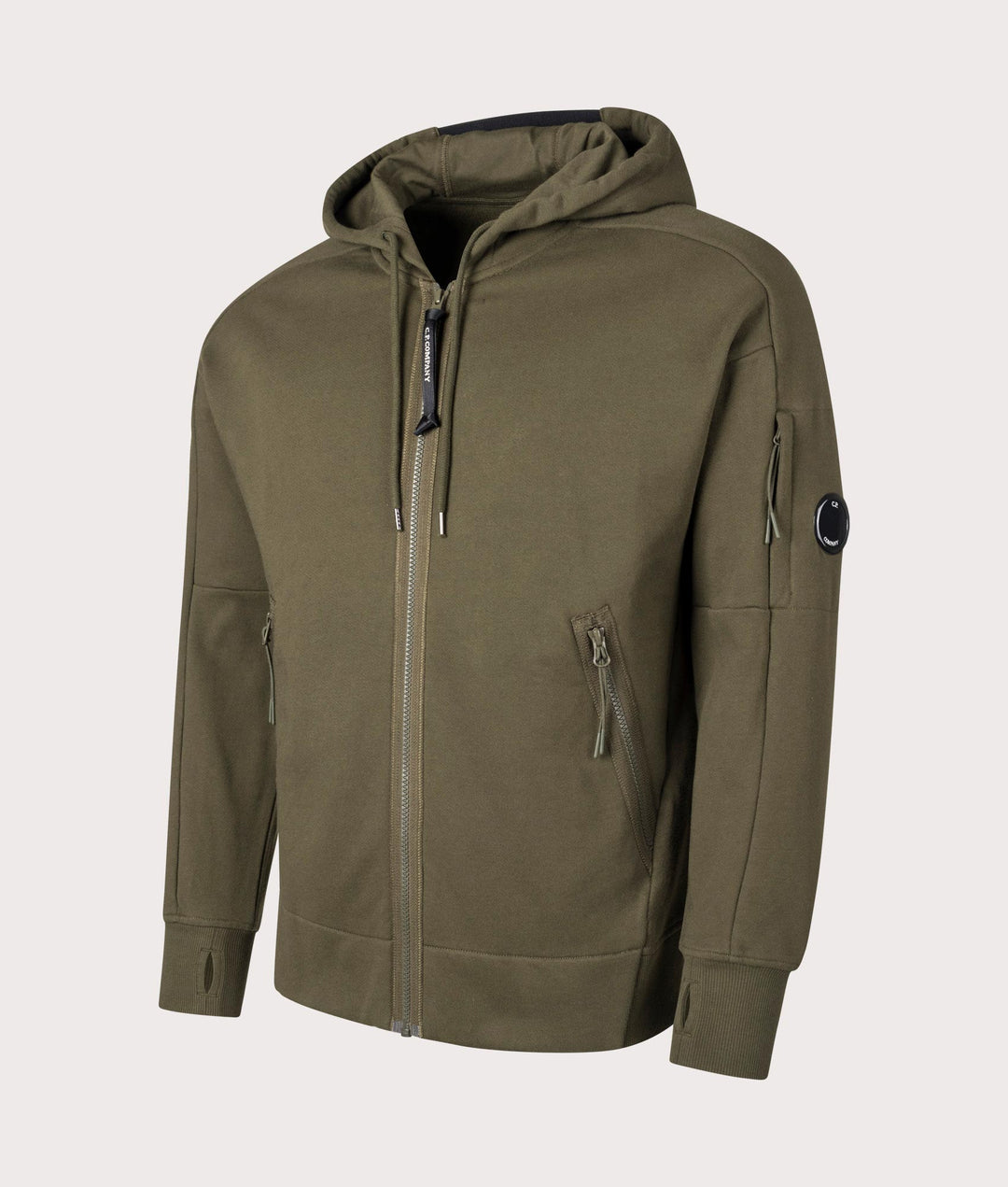 Cp Company Diagonal Raised Lens Full Zip In Ivy Green