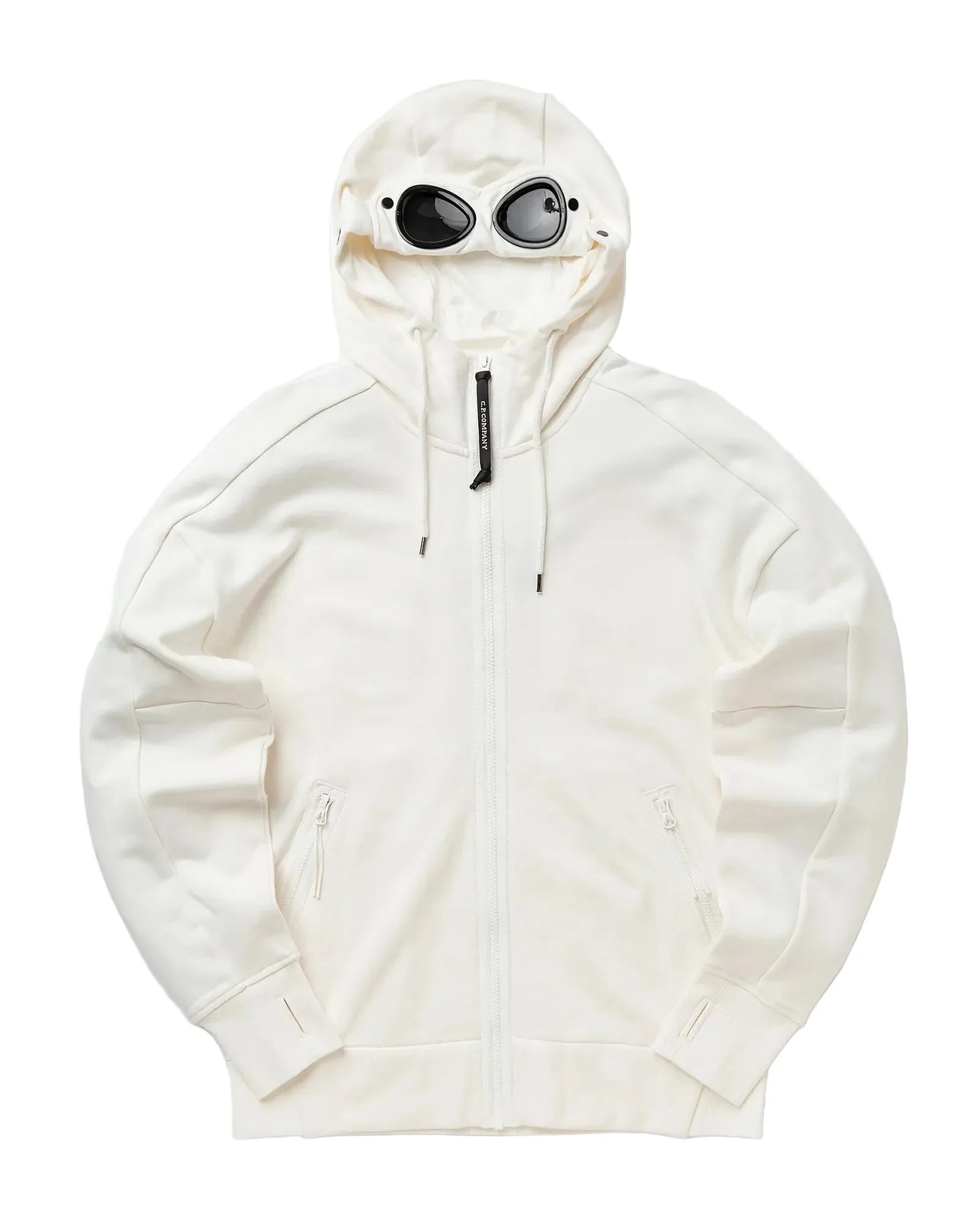 Cp Company Diagonal Raised Goggle Full Zip Hoodie In White