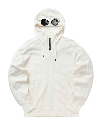 Cp Company Diagonal Raised Goggle Full Zip Hoodie In White