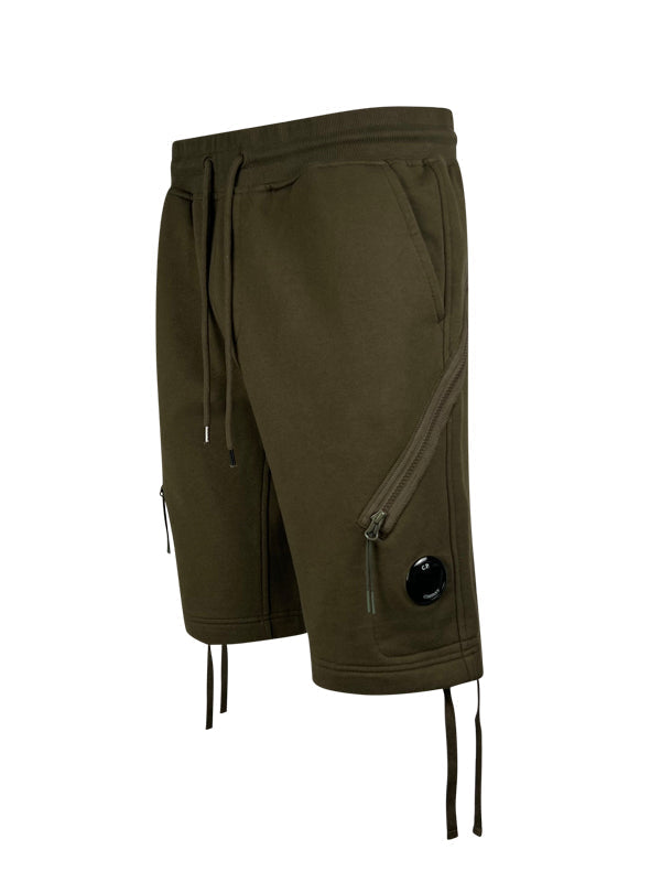 Cp Company Loose Fit Diagonal Raised Fleece Lens Shorts in Ivy Green